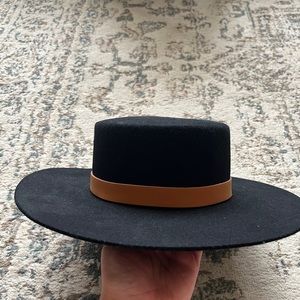 Black Gigi Pip Dahlia Boater Hat with removable leather band